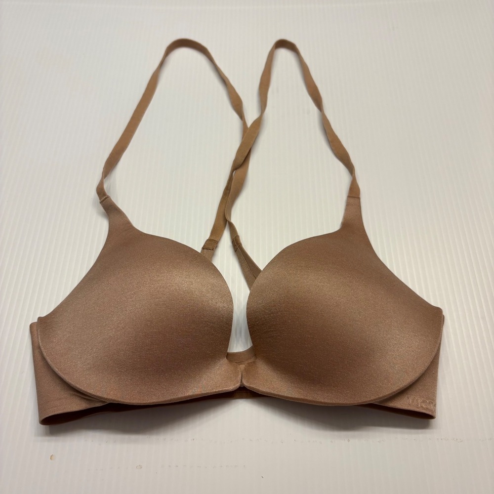 Victoria's Secret Smooth Push-Up Bra Women 32C Tan Front Close Fixed Long Straps
